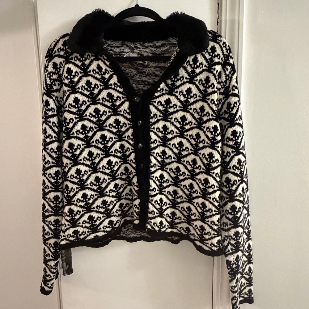 Vintage Carolina Colours black and white twee y2k whimsigoth kitsch cardigan M